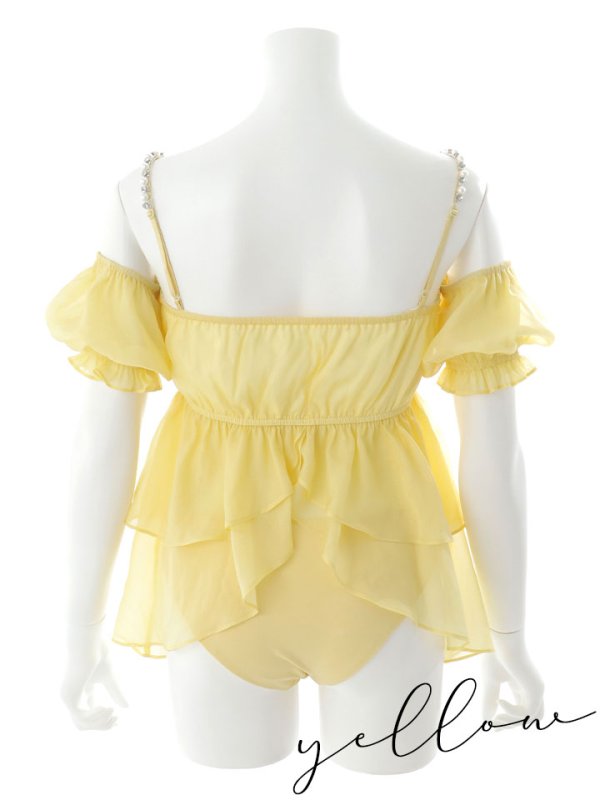 画像46: 【即日発送】【ビキニ】【水着】フリルシフォン×オフショルダー ビキニ  2点セット[YMT] (46)