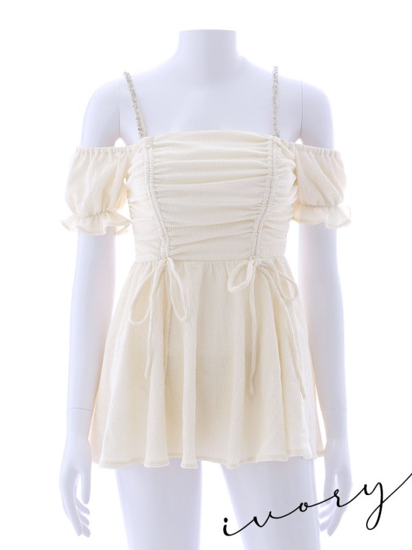 画像25: 【即日発送】【ビキニ】【水着】ビジューオフショルダーワンピースビキニ2点セット [YMT] (25)