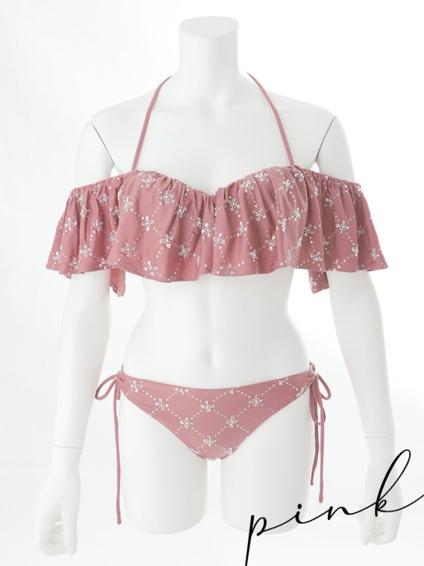 画像30: 【即日発送】【ビキニ】【水着】ビジューオフショルダーフリルビキニ 2点セット[YMT] (30)