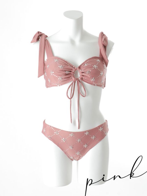 画像23: 【即日発送】【ビキニ】【水着】 ビジューギャザーフロントリボンビキニ ビキニ 2点セット[YMT] (23)