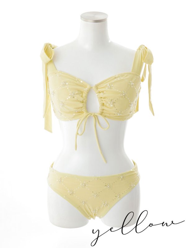 画像25: 【即日発送】【ビキニ】【水着】 ビジューギャザーフロントリボンビキニ ビキニ 2点セット[YMT] (25)