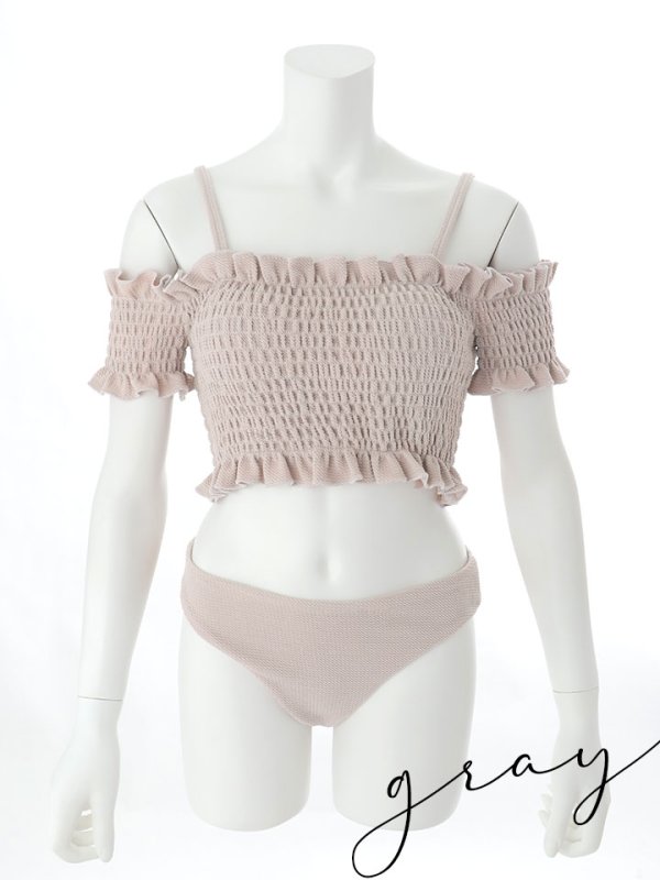 画像27: 【即日発送】【ビキニ】【水着】シャーリングオフショルビキニ  2点セット [YMT] (27)