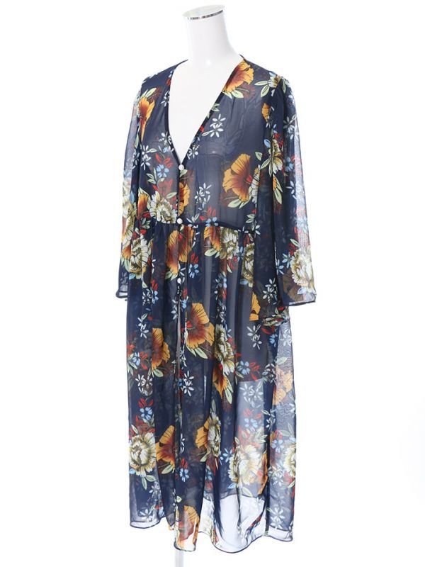 画像5: 【即日発送】値下げ！【水着小物：カーディガン】ボタニカルフラワーシフォンカーディガン[YMT] (5)