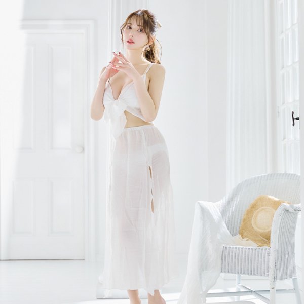 画像4: 【即日発送】【ビキニ】【水着小物：カーディガン】カバーアップトップ & ハイスプリット スカート [YMT] (4)