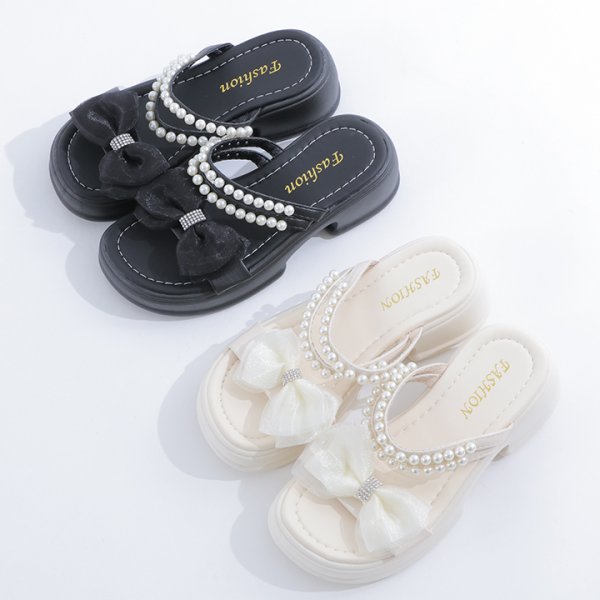 画像2: 【即日発送】【水着小物：ビーチサンダル】パール付き/ リボン/ 厚底サンダル[YMT] (2)