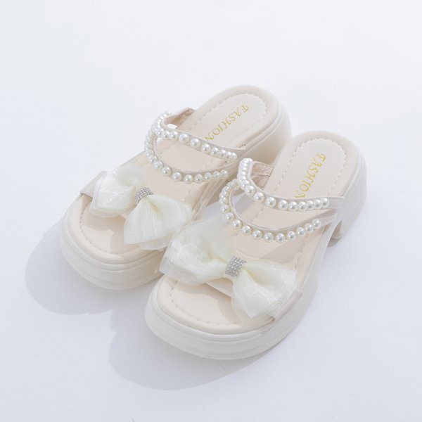 画像15: 【即日発送】【水着小物：ビーチサンダル】パール付き/ リボン/ 厚底サンダル[YMT] (15)