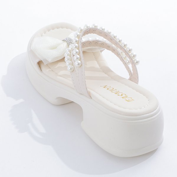 画像10: 【即日発送】【水着小物：ビーチサンダル】パール付き/ リボン/ 厚底サンダル[YMT] (10)