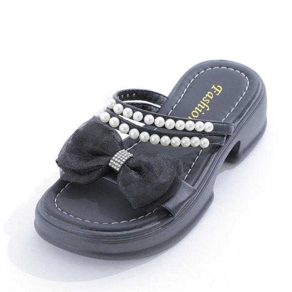 画像8: 【即日発送】【水着小物：ビーチサンダル】パール付き/ リボン/ 厚底サンダル[YMT] (8)