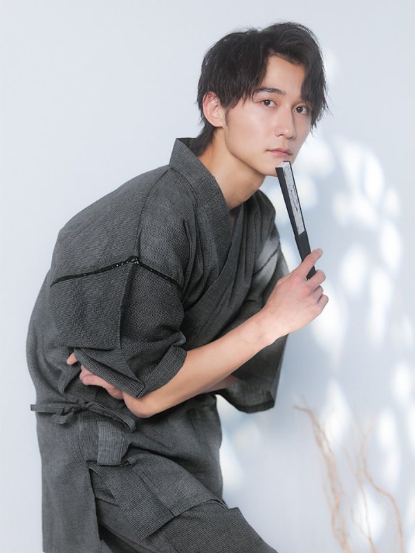 画像1: 【即日発送】【メンズ甚平】ダークグレー甚平【甚平・下駄セット】[OF04] (1)