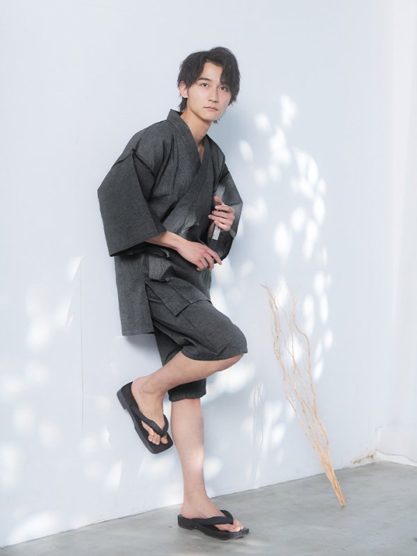 画像11: 【即日発送】【メンズ甚平】ダークグレー甚平【甚平・下駄セット】[OF04] (11)