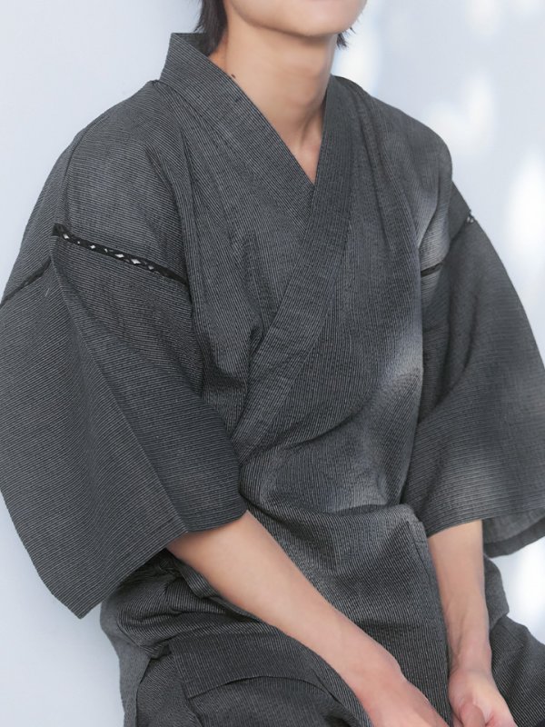 画像13: 【即日発送】【メンズ甚平】ダークグレー甚平【甚平・下駄セット】[OF04] (13)