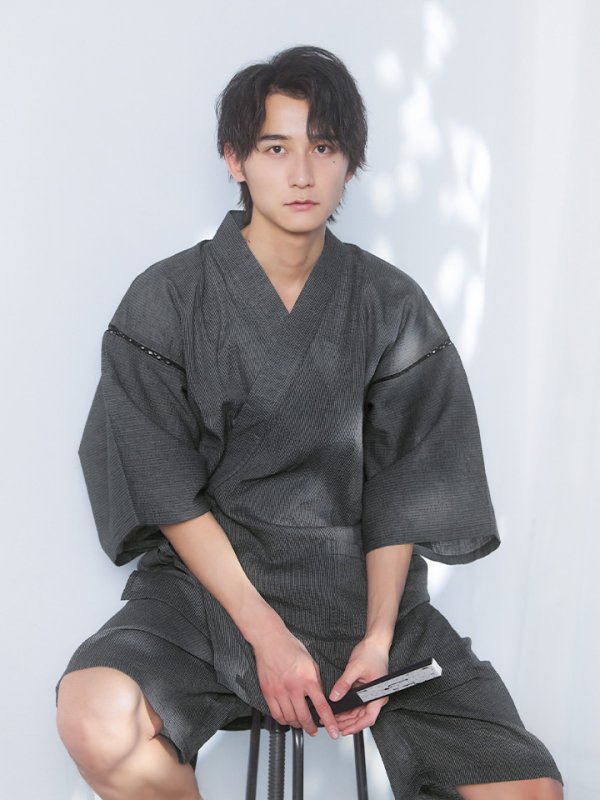 画像3: 【即日発送】【メンズ甚平】ダークグレー甚平【甚平・下駄セット】[OF04] (3)