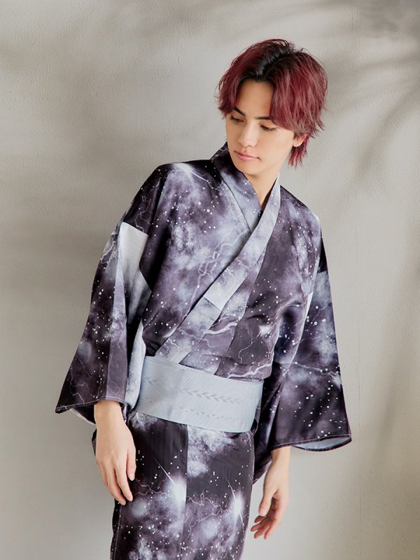 画像12: 【即日発送！】【メンズ浴衣】モノトーン×雷浴衣【浴衣３点セット 浴衣/帯/下駄】[YMT] (12)