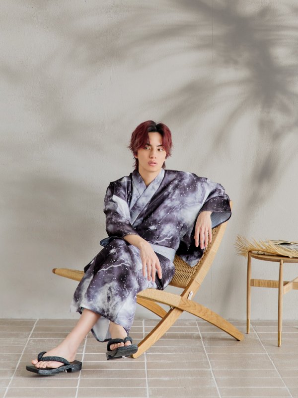 画像13: 【即日発送！】【メンズ浴衣】モノトーン×雷浴衣【浴衣３点セット 浴衣/帯/下駄】[YMT] (13)