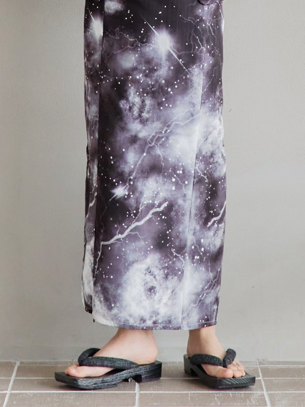 画像16: 【即日発送！】【メンズ浴衣】モノトーン×雷浴衣【浴衣３点セット 浴衣/帯/下駄】[YMT] (16)