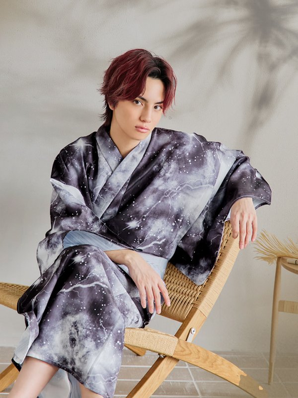 画像5: 【即日発送！】【メンズ浴衣】モノトーン×雷浴衣【浴衣３点セット 浴衣/帯/下駄】[YMT] (5)