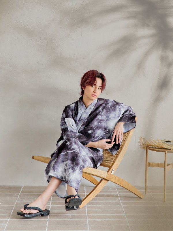 画像8: 【即日発送！】【メンズ浴衣】モノトーン×雷浴衣【浴衣３点セット 浴衣/帯/下駄】[YMT] (8)