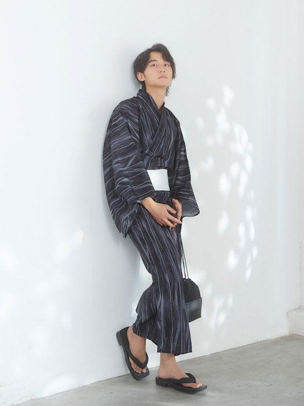画像9: 【即日発送！】【メンズ浴衣】モザイクアート×ストライプ浴衣【浴衣３点セット 浴衣/帯/下駄】[YMT] (9)