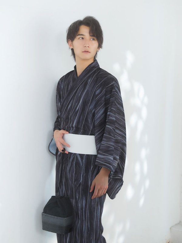 画像6: 【即日発送！】【メンズ浴衣】モザイクアート×ストライプ浴衣【浴衣３点セット 浴衣/帯/下駄】[YMT] (6)