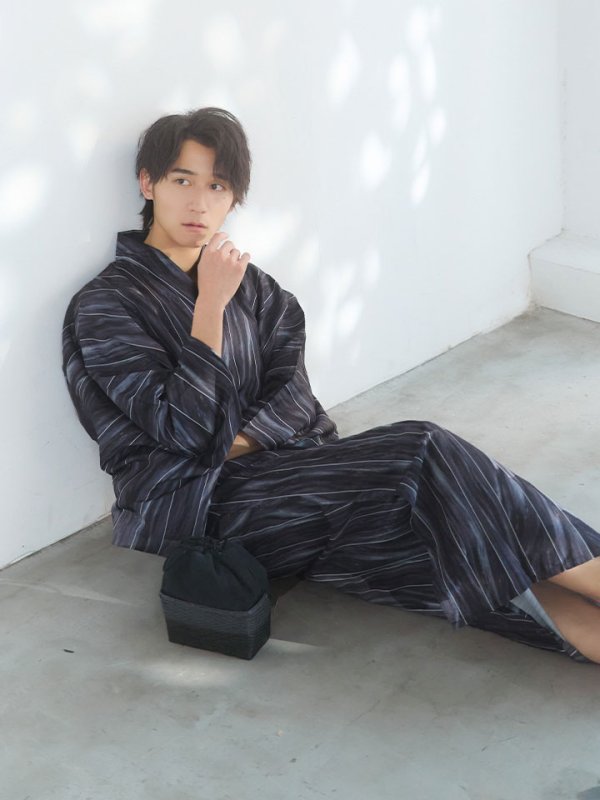 画像7: 【即日発送！】【メンズ浴衣】モザイクアート×ストライプ浴衣【浴衣３点セット 浴衣/帯/下駄】[YMT] (7)