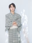 画像15: 【即日発送】【メンズ浴衣】グリーンベージュモダン浴衣【浴衣３点セット 浴衣/帯/下駄】[FB03] (15)