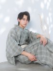 画像5: 【即日発送】【メンズ浴衣】グリーンベージュモダン浴衣【浴衣３点セット 浴衣/帯/下駄】[FB03] (5)