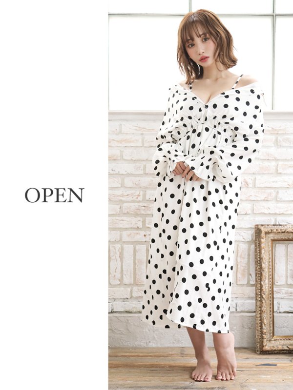 画像4: 真優川 咲ちゃんコラボ【ルームウェア】ルームローブワンピ/ ドット/羽織り/ 清楚ワンピ【HC02】 (4)