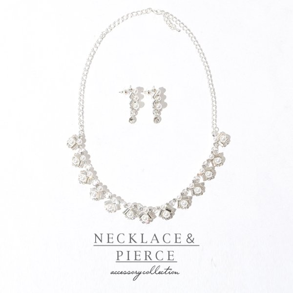 画像2: 【アクセサリー：ネックレス】【ネックレス&ピアス】【Angel R】ラインストーンｘパールが上品に煌めくネックレス＆ピアスSET[OF02] (2)
