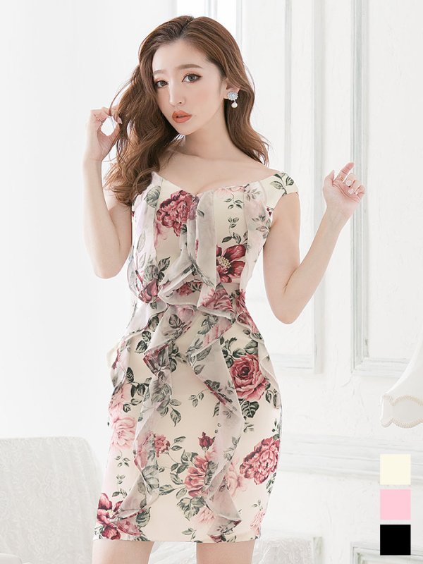 画像3: SALE!【高級ドレスanが特別価格!】花柄フリルレースドレス/透け/胸元隠し/ミニドレス/キャバドレス【S-Mサイズ/3カラー】[HC02-U] 【AOC】 (3)