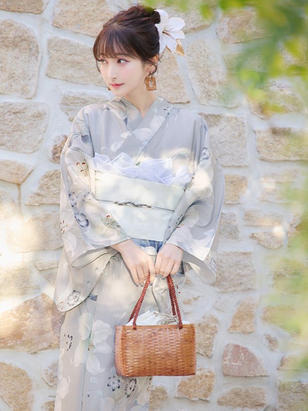 画像11: 【即日発送！】【浴衣】グレー地×可憐に咲き誇る百合浴衣  【浴衣３点セット 浴衣/帯/下駄】[YMT] (11)