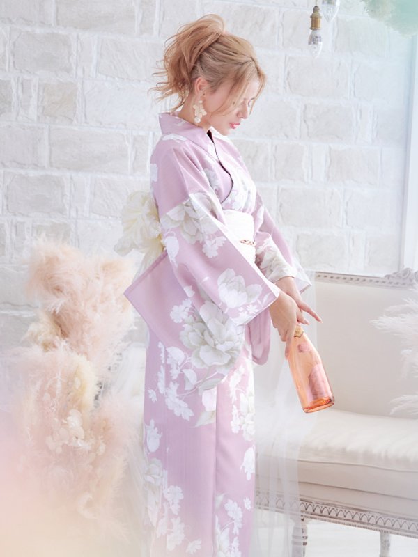 画像12: 【即日発送】【浴衣セール！】【浴衣】大胆な牡丹が咲き誇るピンク地浴衣  【浴衣３点セット 浴衣/帯/下駄】[YMT] (12)