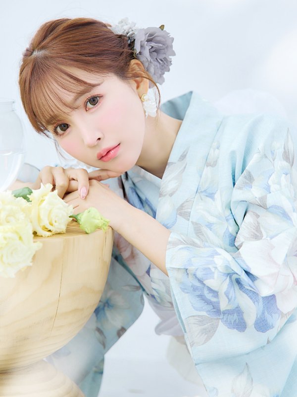 画像12: 【即日発送】クラシカルローズブルー浴衣  【浴衣３点セット 浴衣/帯/下駄】[YMT] (12)