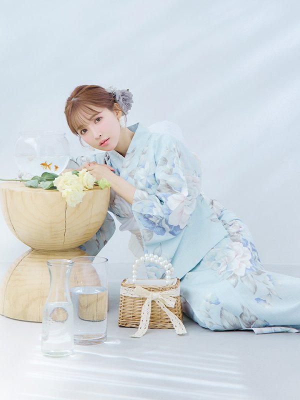 画像15: 【即日発送】クラシカルローズブルー浴衣  【浴衣３点セット 浴衣/帯/下駄】[YMT] (15)