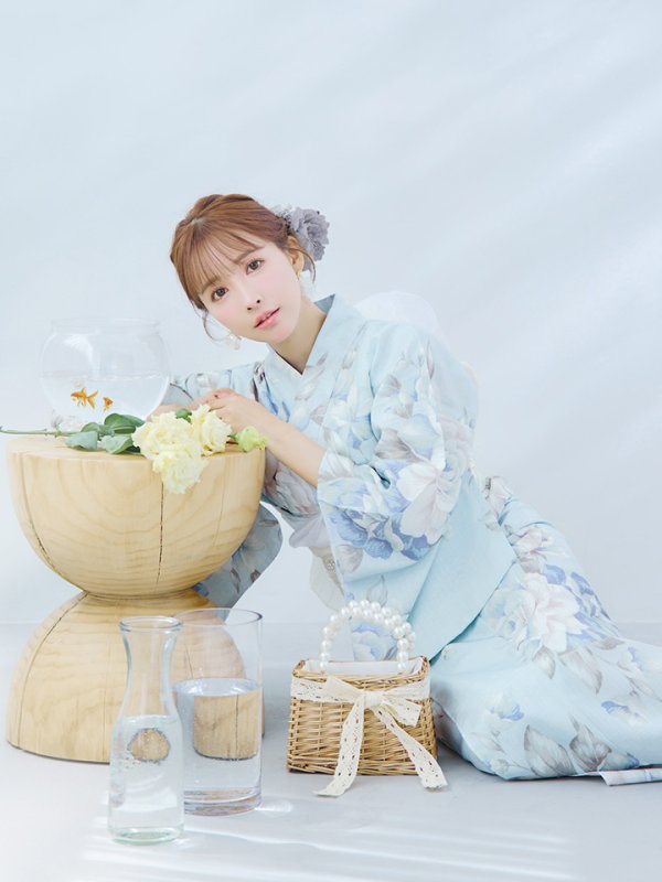 画像16: 【即日発送】クラシカルローズブルー浴衣  【浴衣３点セット 浴衣/帯/下駄】[YMT] (16)