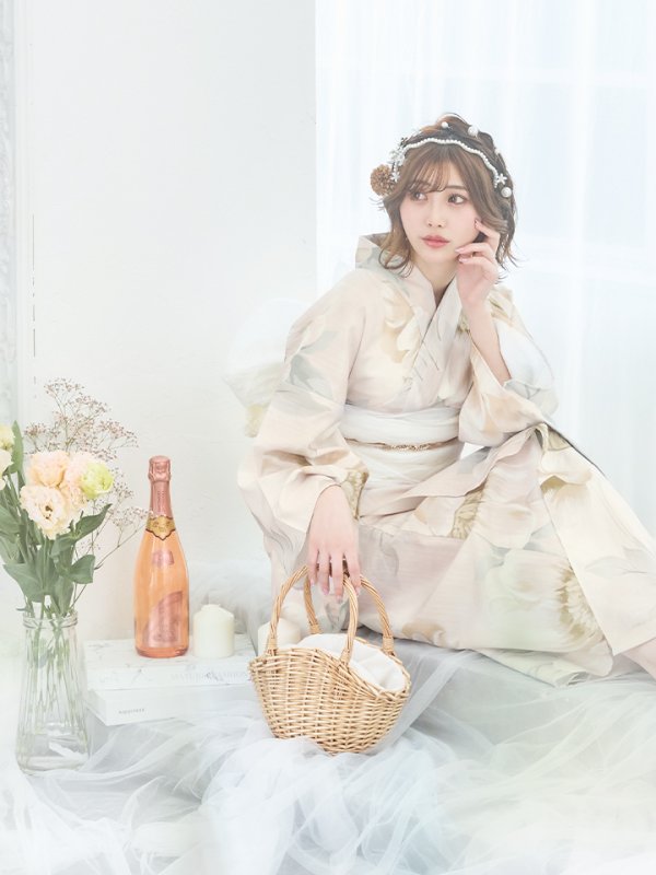 画像11: 【即日発送】クリームイエローピオニー浴衣  【浴衣３点セット 浴衣/帯/下駄】[YMT] (11)