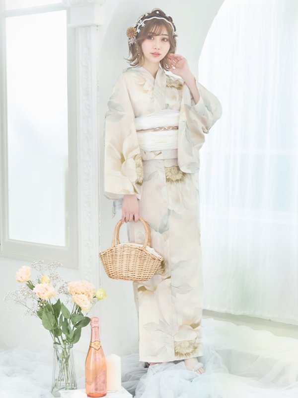 画像12: 【即日発送】クリームイエローピオニー浴衣  【浴衣３点セット 浴衣/帯/下駄】[YMT] (12)