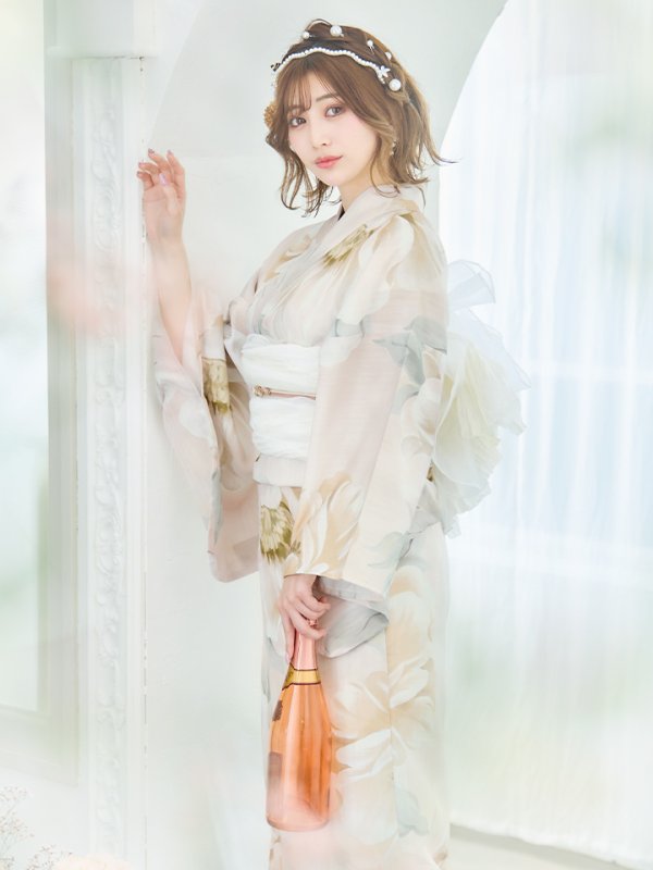 画像4: 【即日発送】クリームイエローピオニー浴衣  【浴衣３点セット 浴衣/帯/下駄】[YMT] (4)