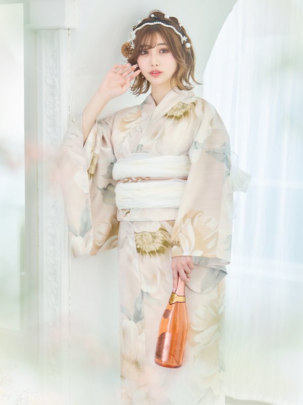 画像8: 【即日発送】クリームイエローピオニー浴衣  【浴衣３点セット 浴衣/帯/下駄】[YMT] (8)