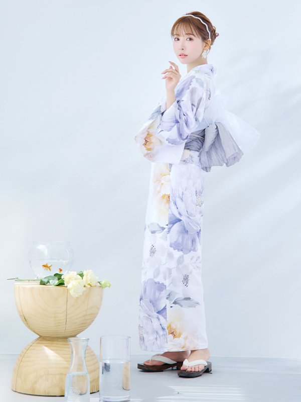 画像2: 【即日発送】シャーベットフラワー牡丹浴衣  【浴衣３点セット 浴衣/帯/下駄】[YMT] (2)