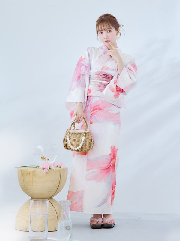 画像4: 【即日発送】ニュアンスピンク金魚浴衣  【浴衣３点セット 浴衣/帯/下駄】[YMT] (4)