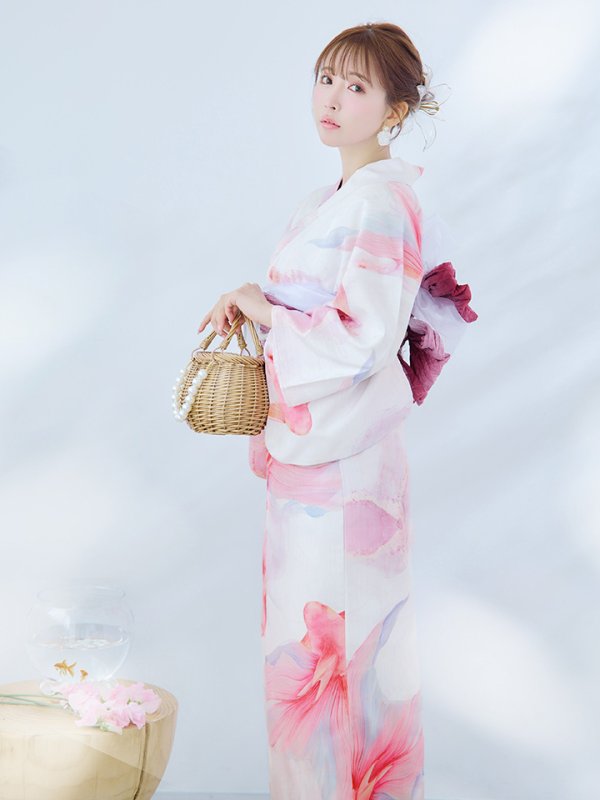 画像5: 【即日発送】ニュアンスピンク金魚浴衣  【浴衣３点セット 浴衣/帯/下駄】[YMT] (5)