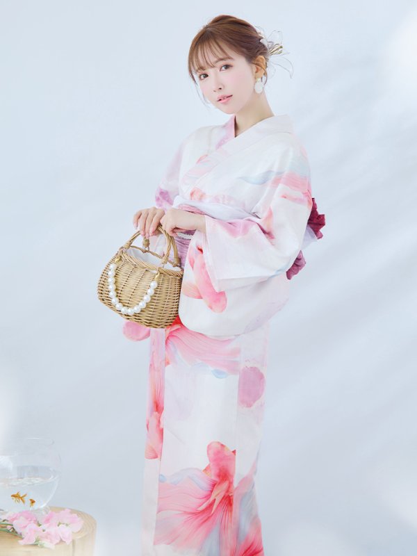 画像6: 【即日発送】ニュアンスピンク金魚浴衣  【浴衣３点セット 浴衣/帯/下駄】[YMT] (6)