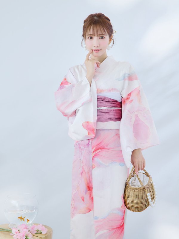 画像7: 【即日発送】ニュアンスピンク金魚浴衣  【浴衣３点セット 浴衣/帯/下駄】[YMT] (7)