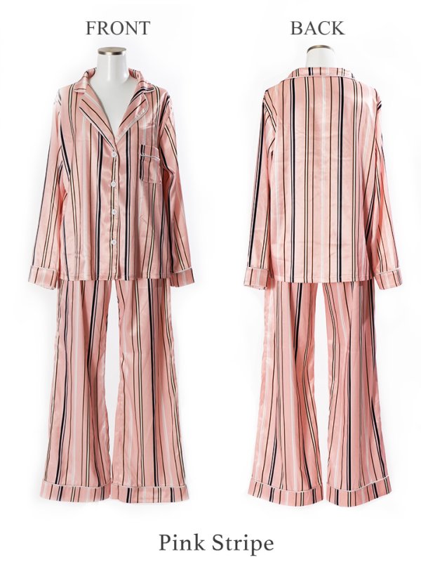 画像9: 【Plume Blanc　プリュムブラン】青木りえちゃんプロデュース!!【ルームウェア】ピンクストライプサテン パジャマ【HC02】 (9)