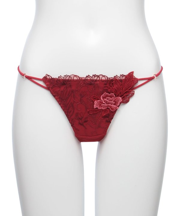 フェザーセレステ エンブロイダリーレース Tバック：レッド