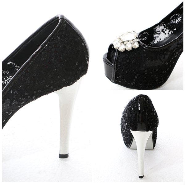 画像8: 再入荷!フロントジュエリーレースパンプス【35-38サイズ/2カラー】[OF02] (8)