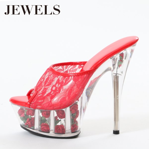 画像4: SALE!【62%OFF】【小悪魔ageha掲載商品】大人気のバラサンダルからNEWバージョン登場！レースデザインがSEXY&CUTEな足元を演出♪薔薇詰め厚底クリアヒールサンダル[OF02] (4)