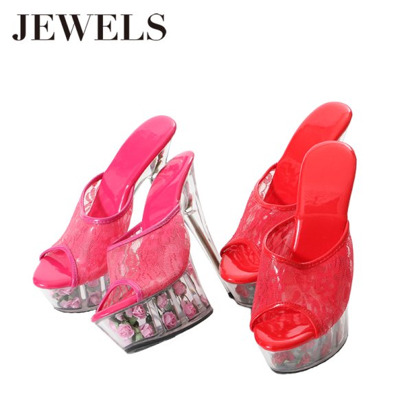 画像9: SALE!【62%OFF】【小悪魔ageha掲載商品】大人気のバラサンダルからNEWバージョン登場！レースデザインがSEXY&CUTEな足元を演出♪薔薇詰め厚底クリアヒールサンダル[OF02] (9)