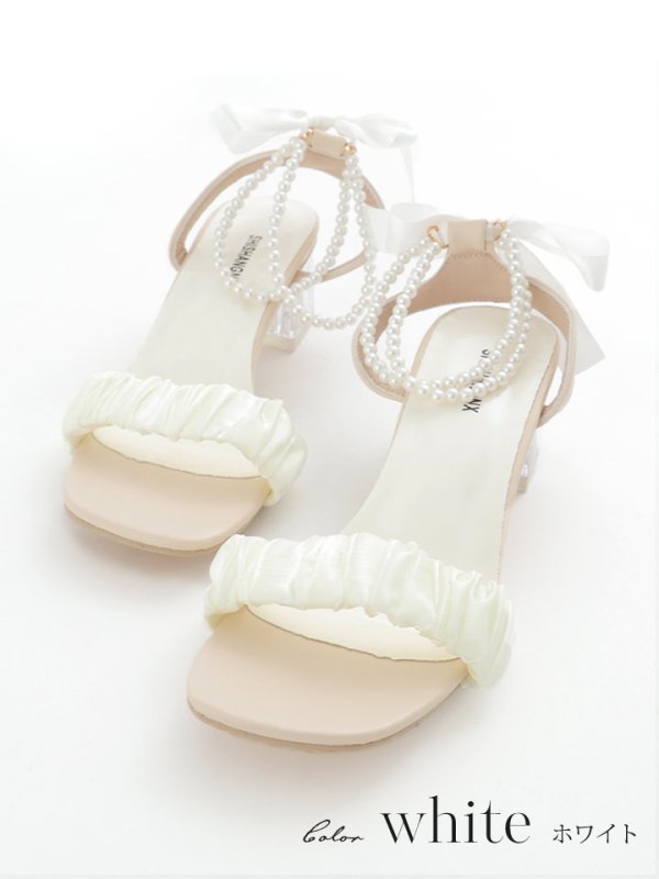 画像2: 【即日発送】【水着小物：ビーチサンダル】リボン/ パール/ アンクルストラップ付き/ クリアヒール/ ビーチサンダル/ サマーシューズ[YMT] (2)