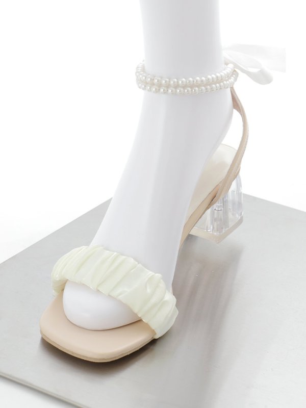 画像3: 【即日発送】【水着小物：ビーチサンダル】リボン/ パール/ アンクルストラップ付き/ クリアヒール/ ビーチサンダル/ サマーシューズ[YMT] (3)